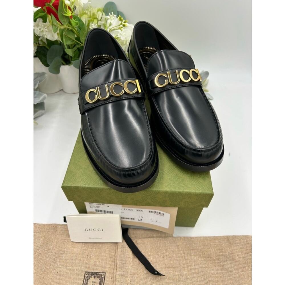 Men's Gucci, gold tone, embellished, leather loafers size 13 made in Italy - Picture 2 of 14